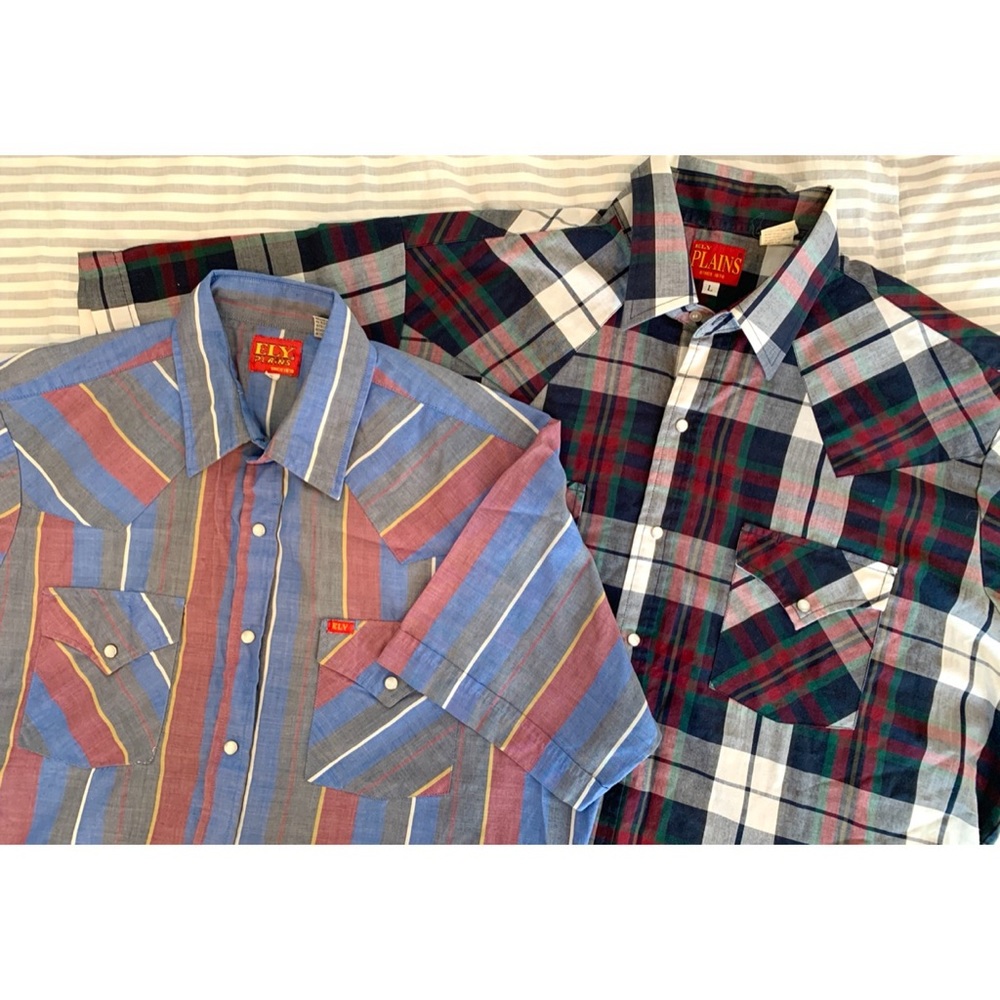 VINTAGE Men’s Pearl Snap Western Shirts Set of 2 - Short Sleeve - Ely Plains - L